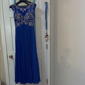 Elegant Blue Embellished Evening Gown